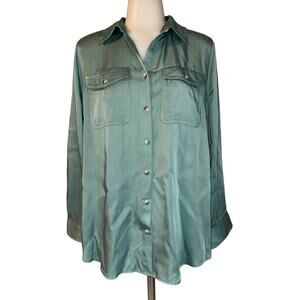 Chico's Green Modal Long Sleeve Formal Casual Button Down Shirt Womens Size 8/10